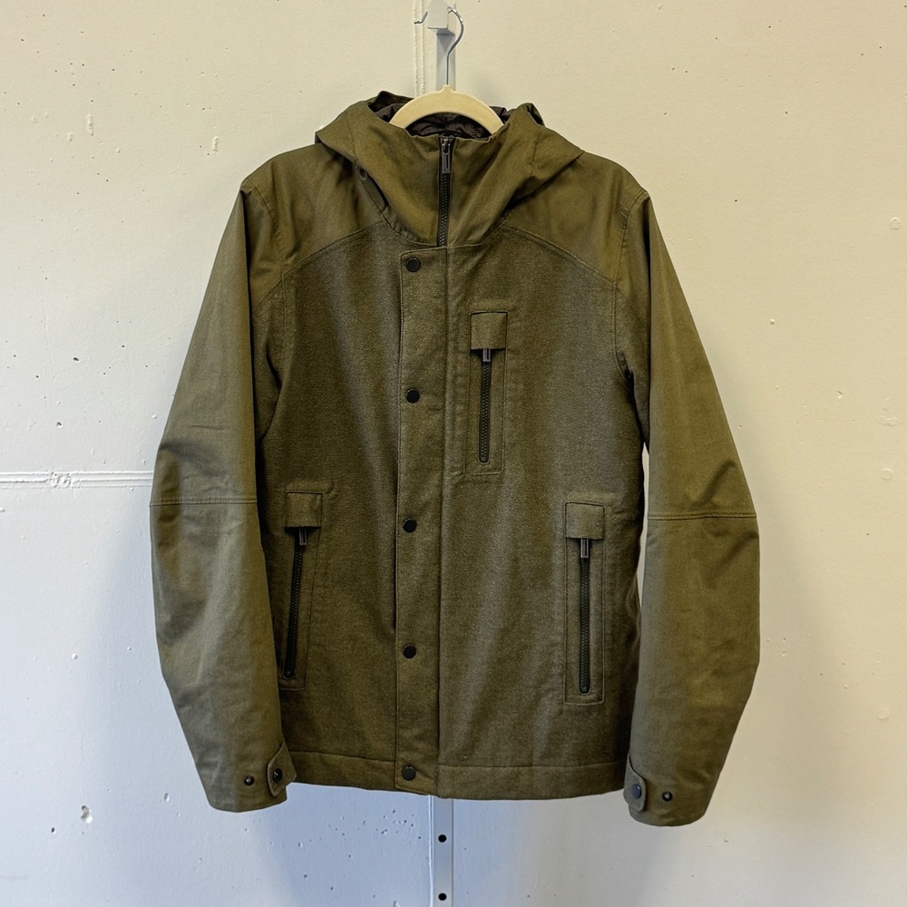 Nau Men's Utility Hooded Jacket Olive Green Recycled Wool Blend Insulated Size M